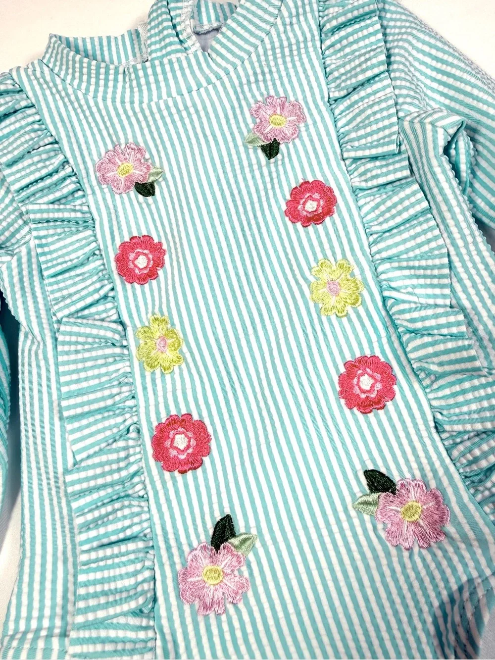 NICOLE MILLER NEW YORK Baby Girls' Floral Seersucker Ruffle One Piece Preppy 12M